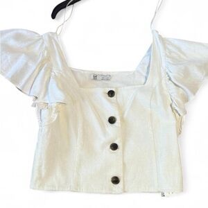 Zara Cream Button-Up Blouse with Ruffle Sleeves Size Small perfect